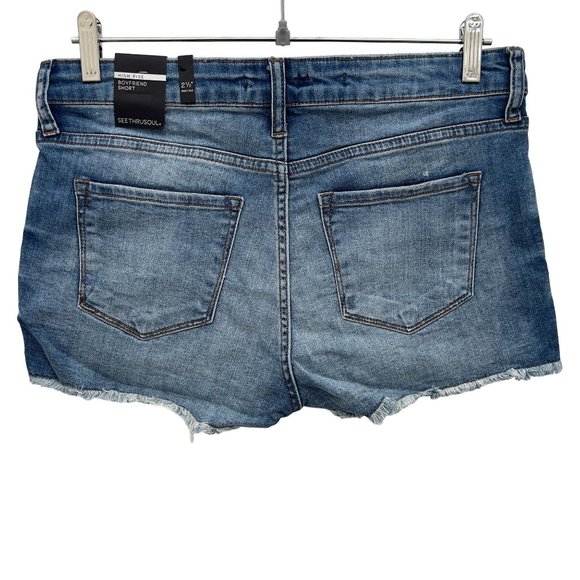 NEW SEE THRU SOUL Distressed High Rise Boyfriend Cut-off Short Size 29 33W 0029 - Picture 2 of 8